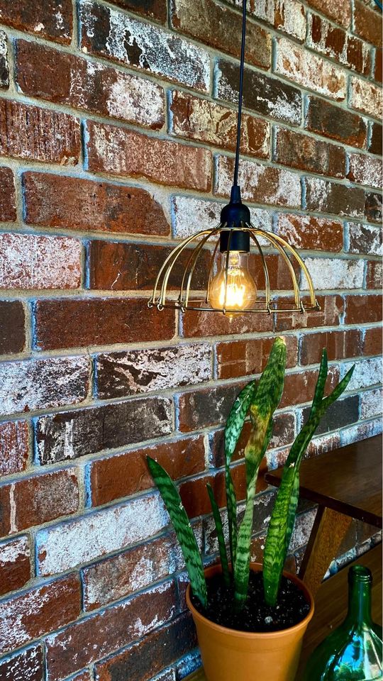 Repurposed Gold Caged Hanging Pendent lamp